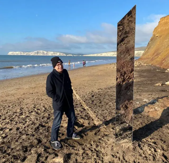 Glass monolith on Compton Beach by Catherine Tregear