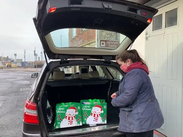 The Christmas hampers being delivered by Sara