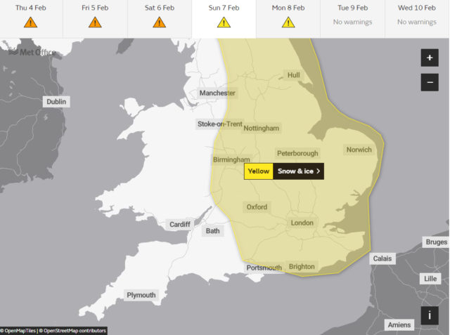 Weather warning for snow nearby