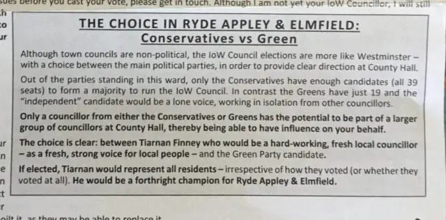 Conservative Letter for Ryde Appley and Elmfield