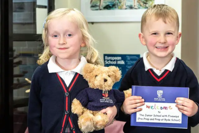 Ryde School Pupils with Ryde School teddy and certificate