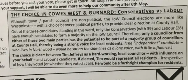 Conservative letter for Cowes West and Gurnard