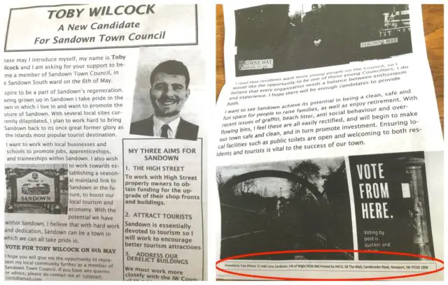 Toby Wilcock's leaflet