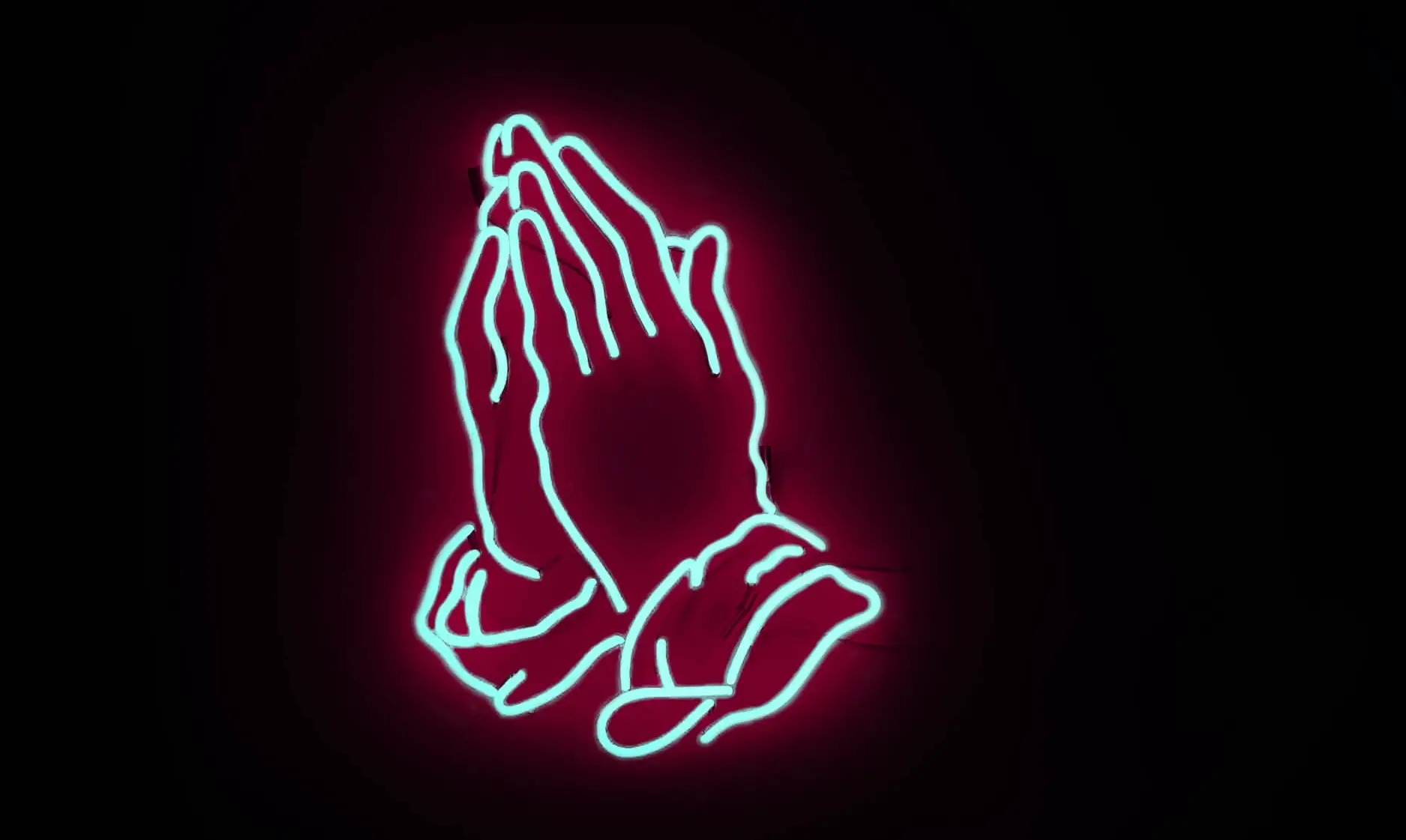 Neon hands in prayer