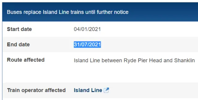 Screen grab from National Rail Website