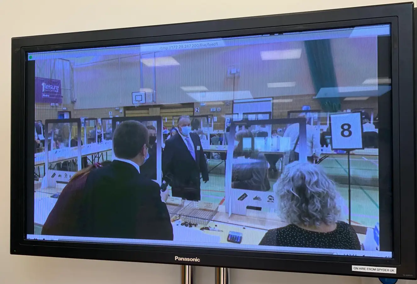 Photo of Video screen showing the count at Medina Leisure Centre taking place