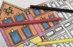 Colouring example with template and pencils