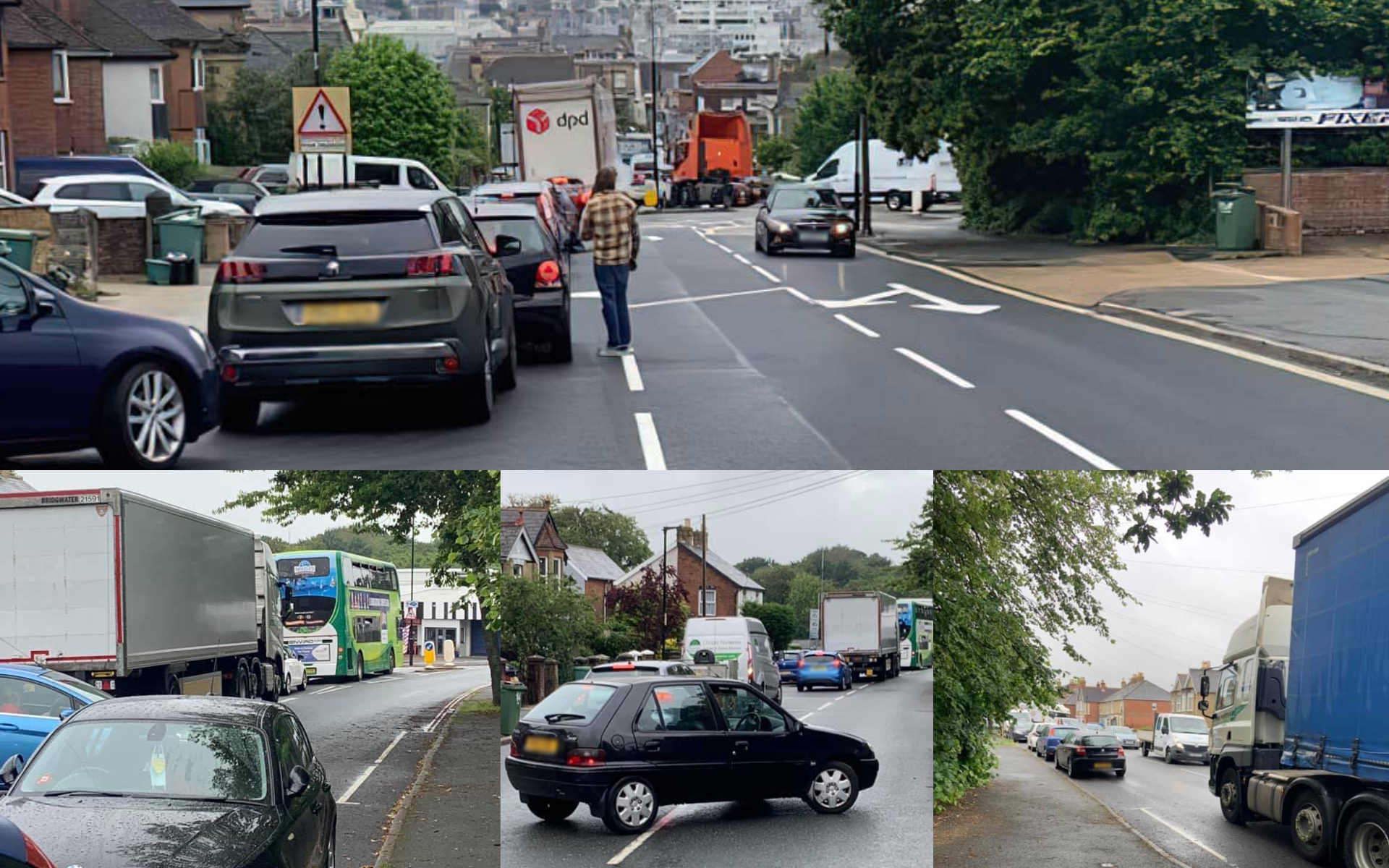 Montage of photos of the east cowes gridlock on the roads