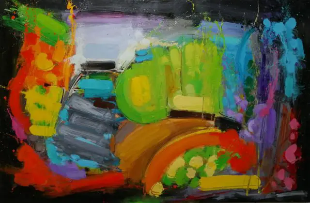 Abstract painting with lots of colour by Richard May