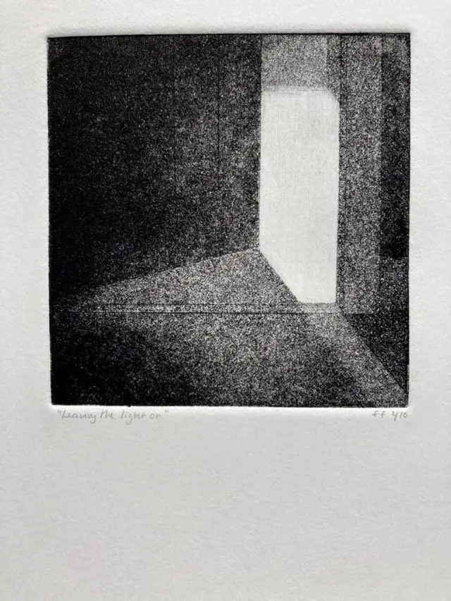 Drawing of light coming in from an open door by Fran Farrar
