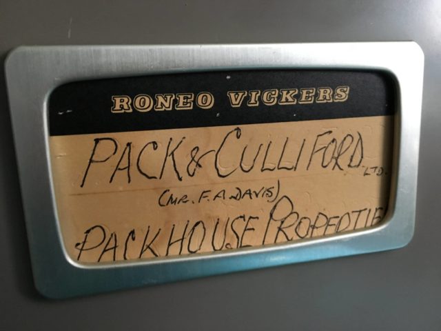 Pack and Culliford drawer label