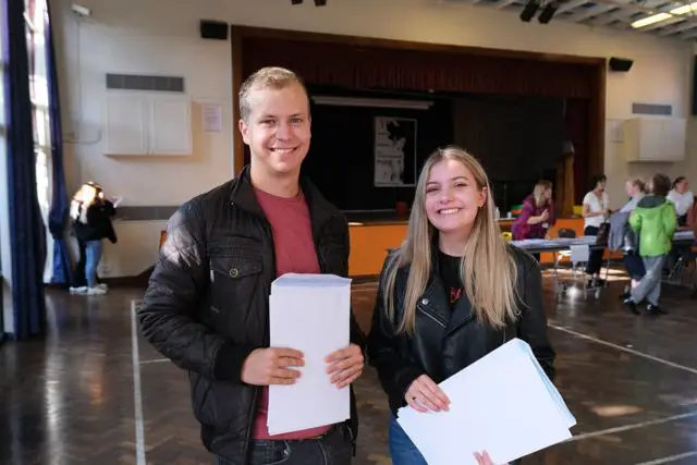 Pupils at Island VI Form receiving their A-Level results