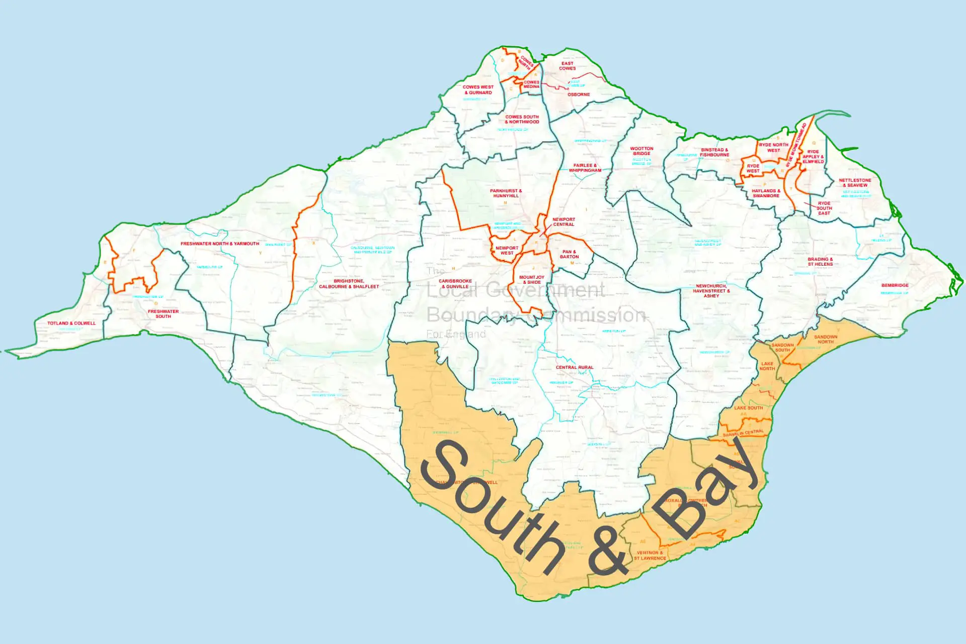 Isle of Wight - Boundary map - South and Bay (comp)