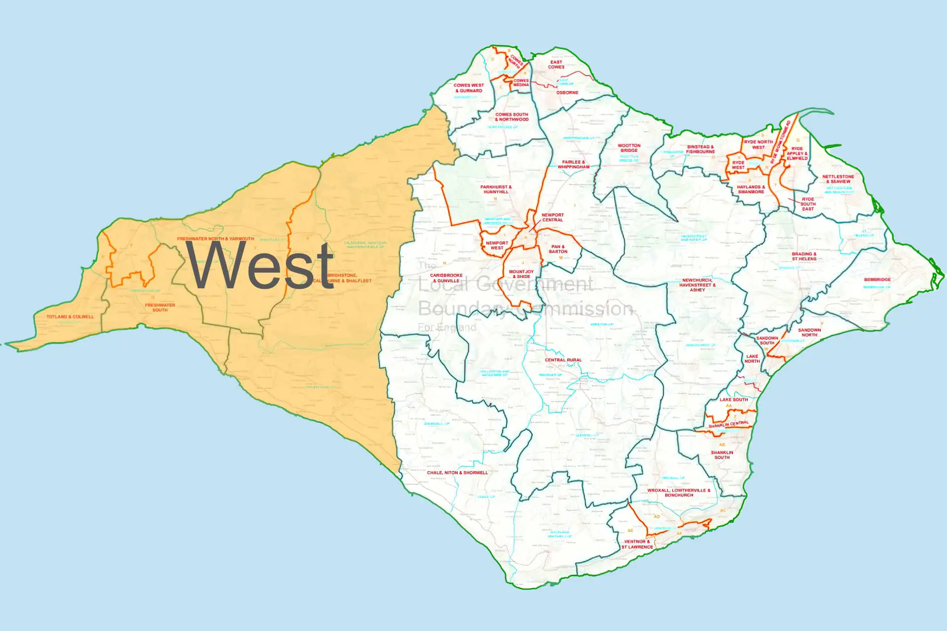 Isle of Wight - Boundary map - West (comp)