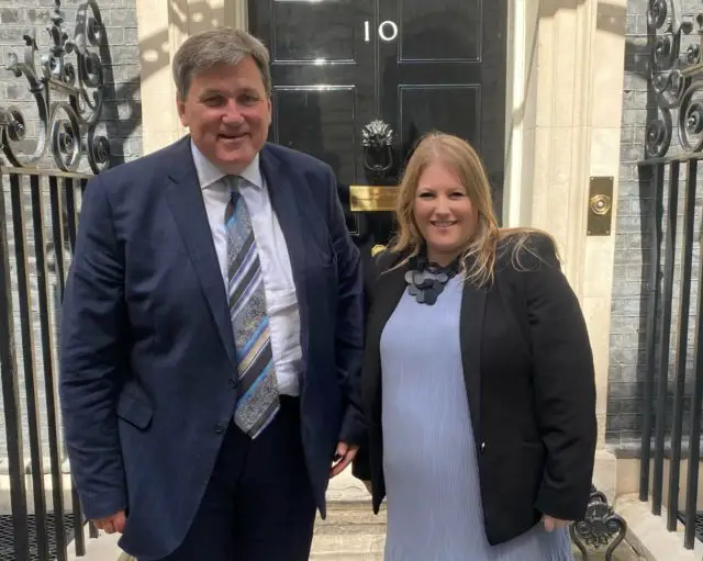 MP Kit Malthouse with PCC Donna Jones outside 10 Downing Street