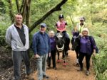 Celebrating the opening of the restored path at America Wood, Shanklin, are (from left to right): Mark Taylor (Taylor and Taylor Groundworks), David Howarth (Isle of Wight Ramblers Association), Tricia Merrifield (Isle of Wight Bridleways Group), Laura Dupre (riding Loulou), Christine James (riding Holly) and Sheila Weedall (Isle of Wight Bridleways Group)