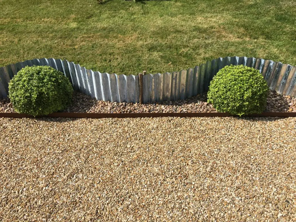 A low boundary combo - Pittosporum ‘Tom Thumb’ and galvanised corrugated steel
