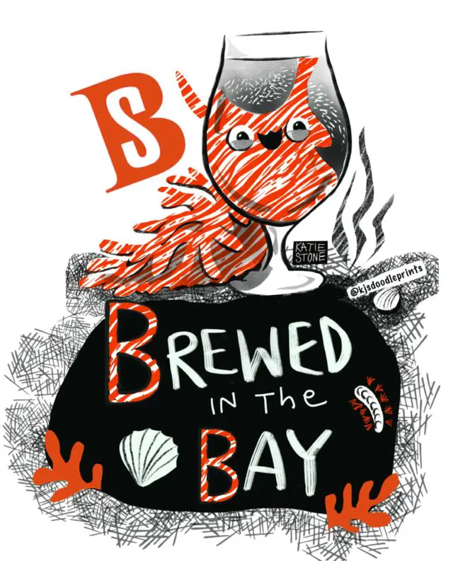 Brewed in the Bay doodle beer mat by Katie Stone
