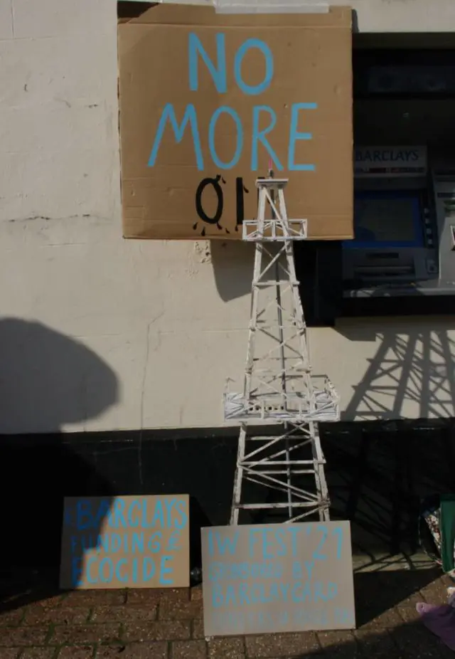 Model oil rig and signs