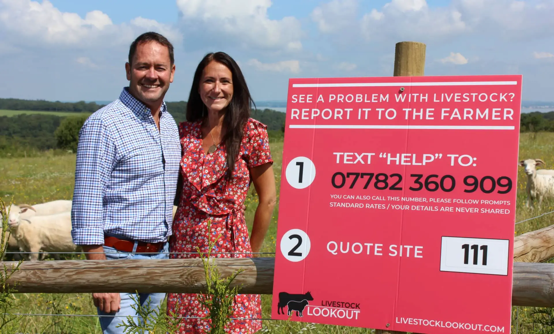 Tim and Danielle Rogers with the Livestock lookout sign