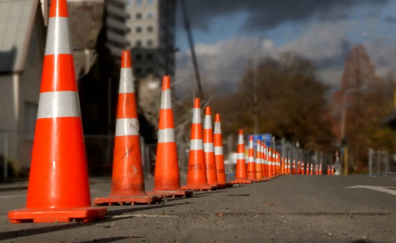 a row of road cones