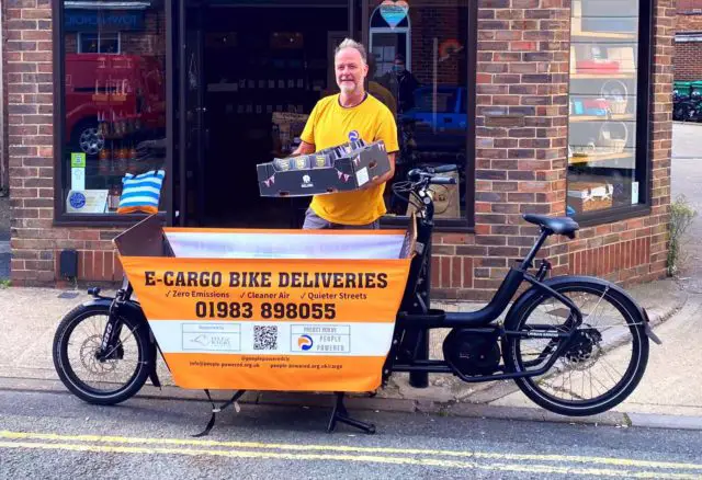Will Ainslie with an e-cargo bike in Newport