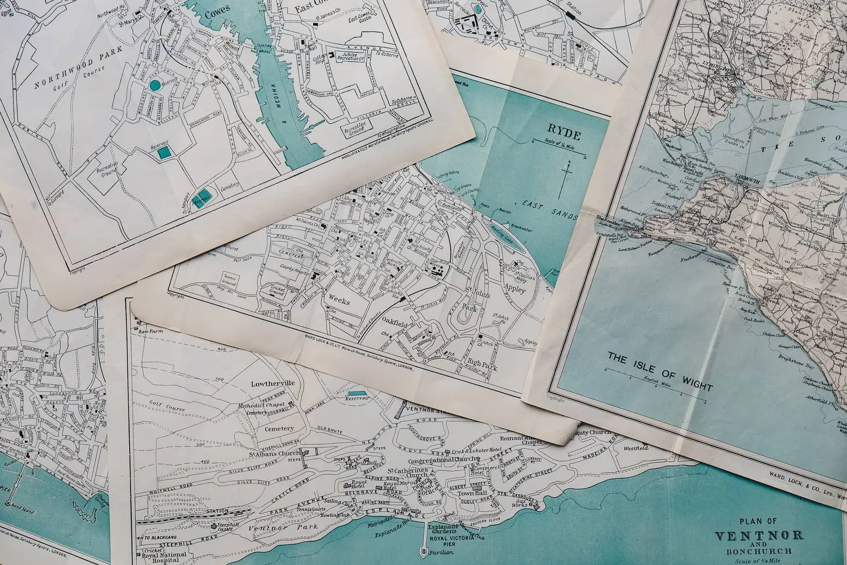 maps of the Isle of wight laid out on table