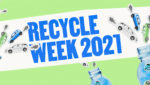 Recycle week graphic showing cars driving into plastic bottles