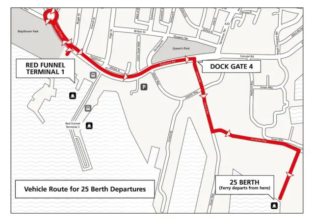 Berth 25 – Map for vehicle departures from Southampton