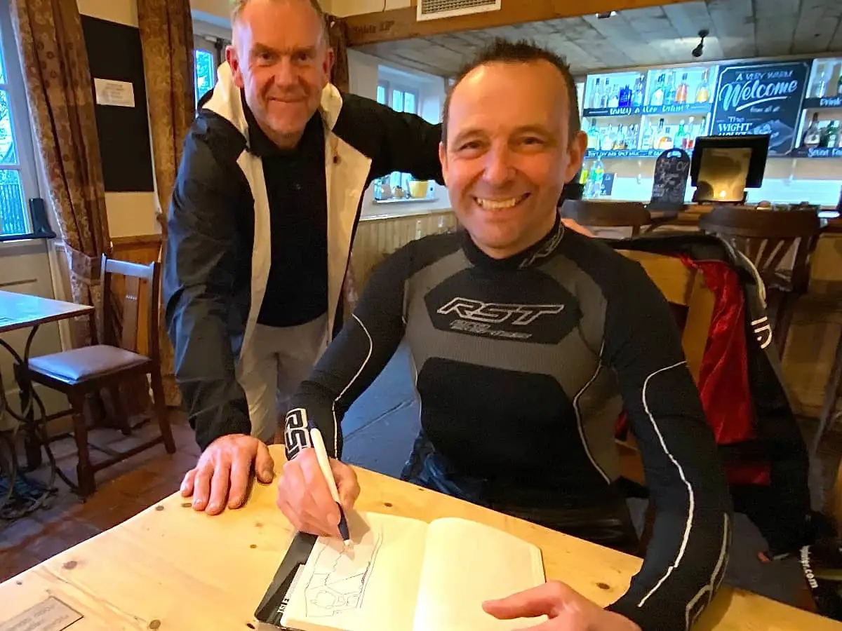 One of the IW road races organisers with Steve Plater at the Wight Mouse Inn