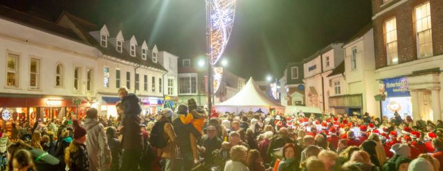 The crowds in the Square at Newport Christmas By Julian Winslow