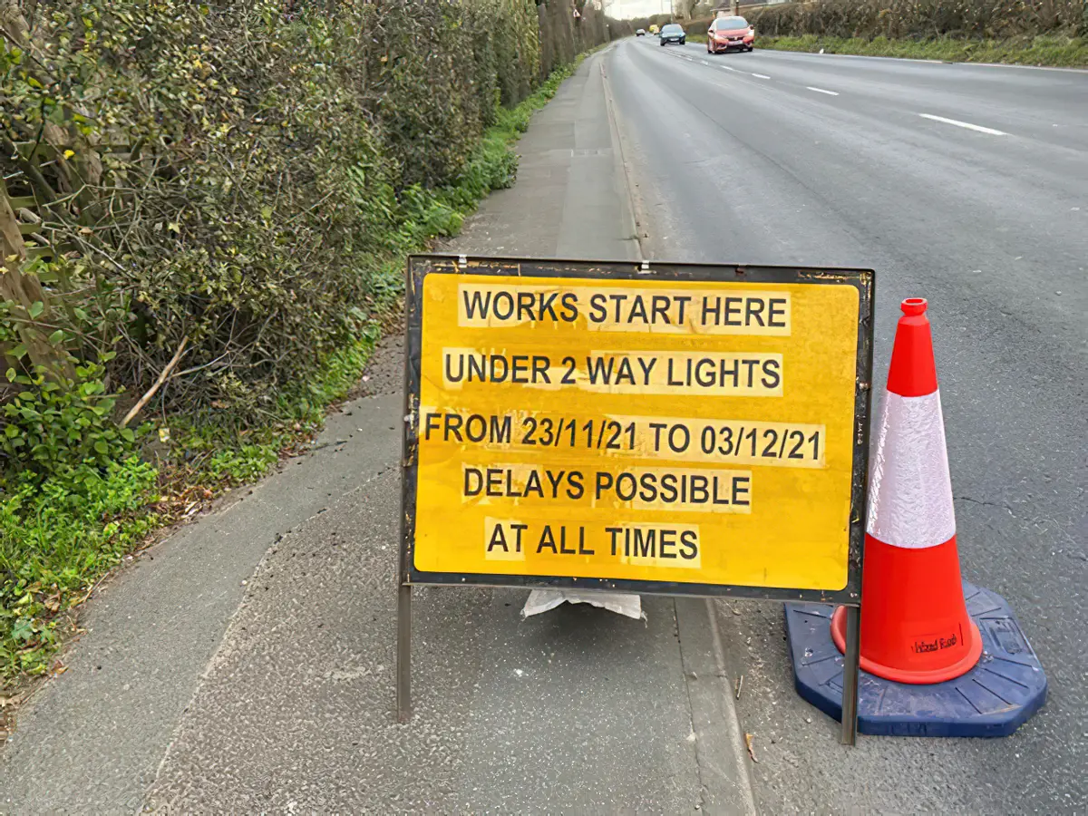 Roadworks sign on Newport Road