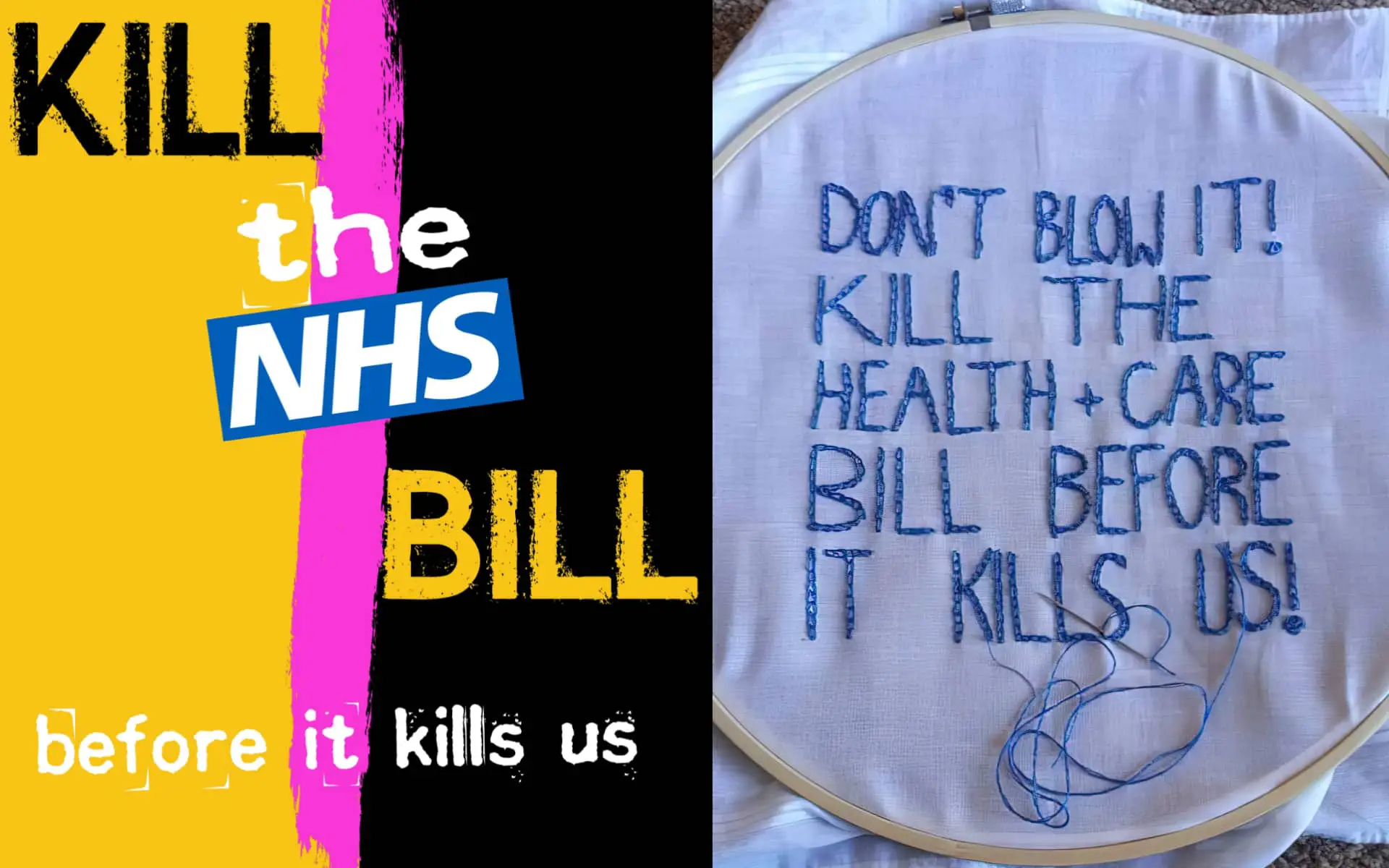Kill the Bill poster and hand sewn handkerchief