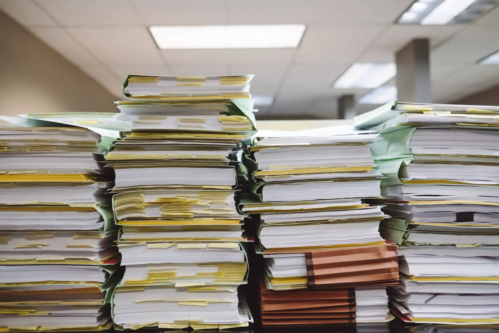 stack of papers in office
