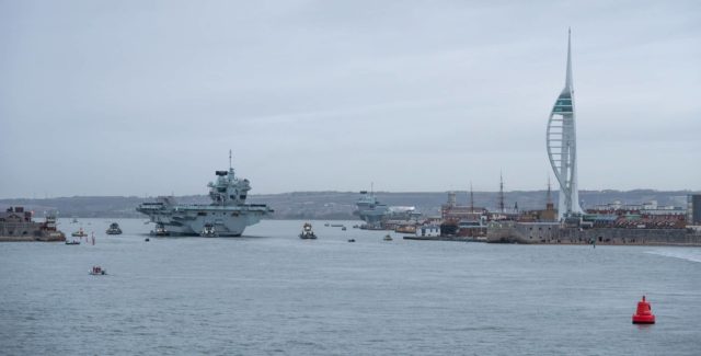 HMS Queen Elizabeth arriving in Portsmouth