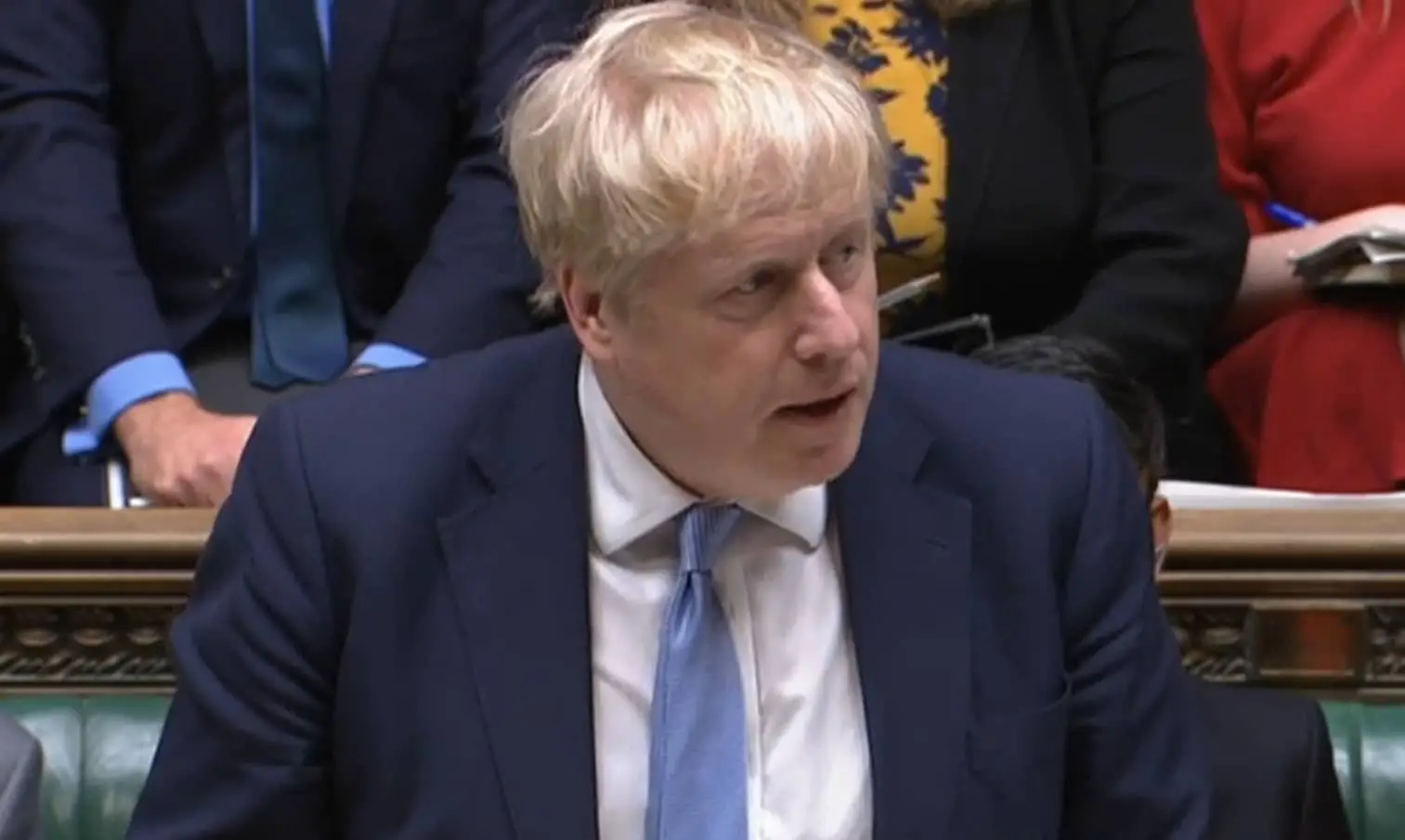Boris Johnson during Sue Gray report speech with OTW flash