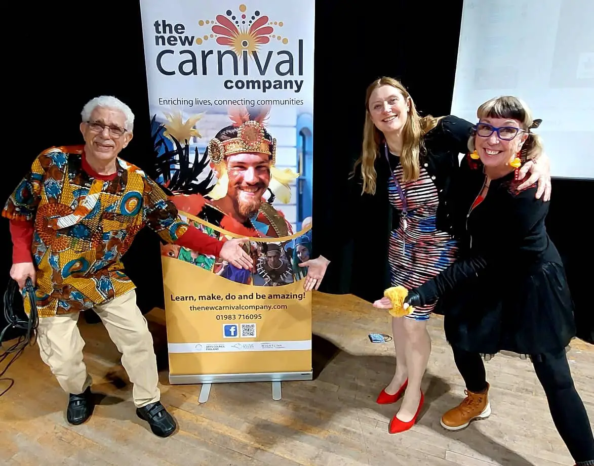 Left to right: Alexander D Great, Cllr Debbie Andre and Frankie Goldspink (NCC) at the Mardi Gras launch