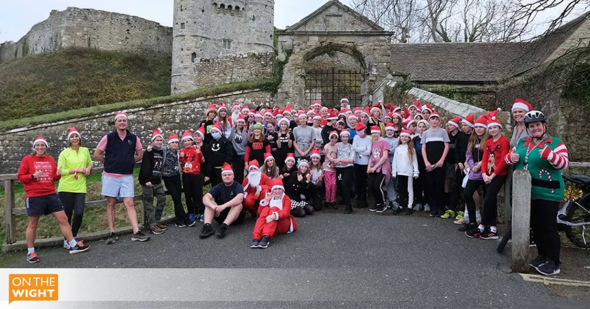 Students and staff at Carisbrooke Castle
