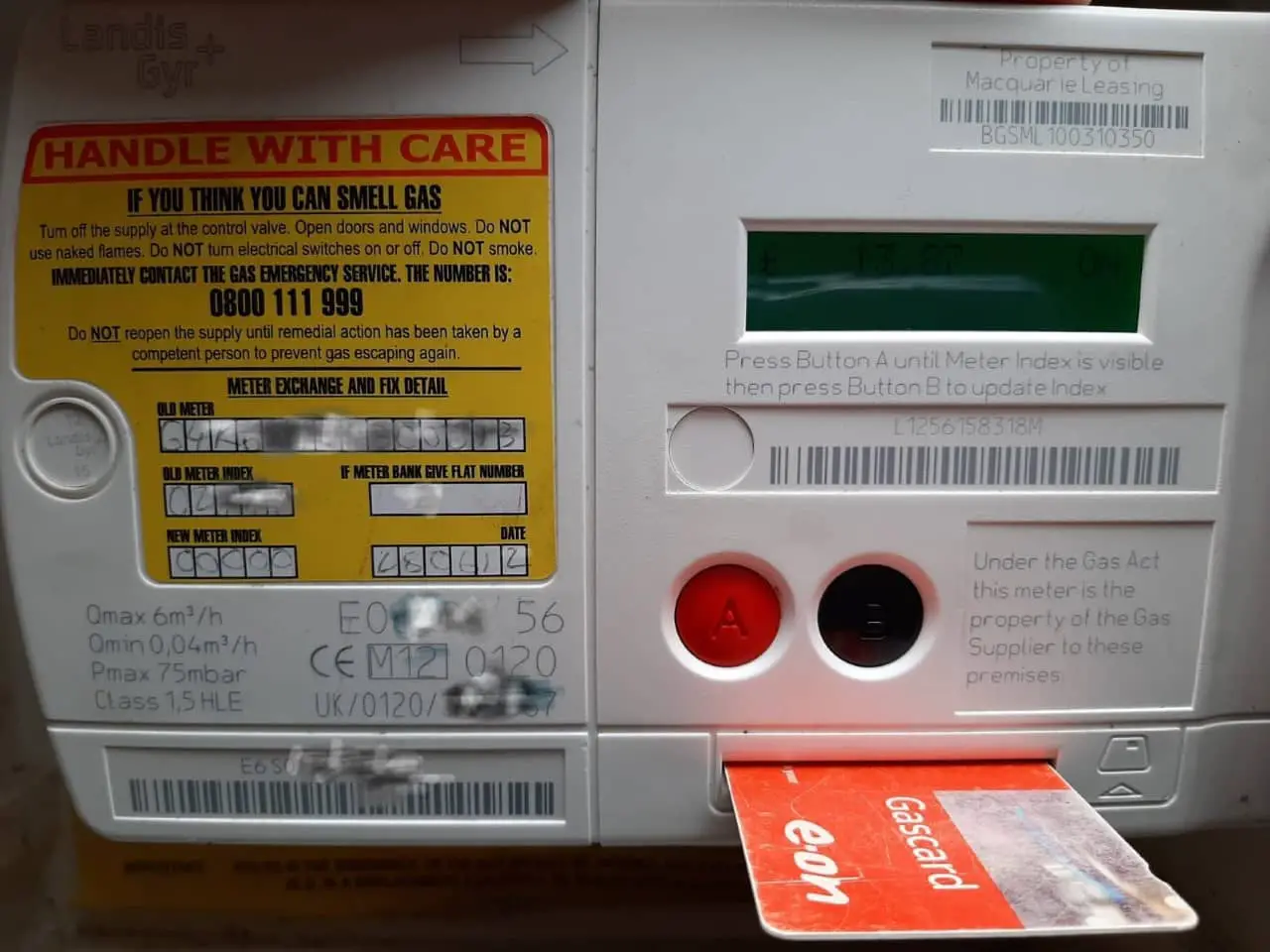 A prepay meter with card inserted