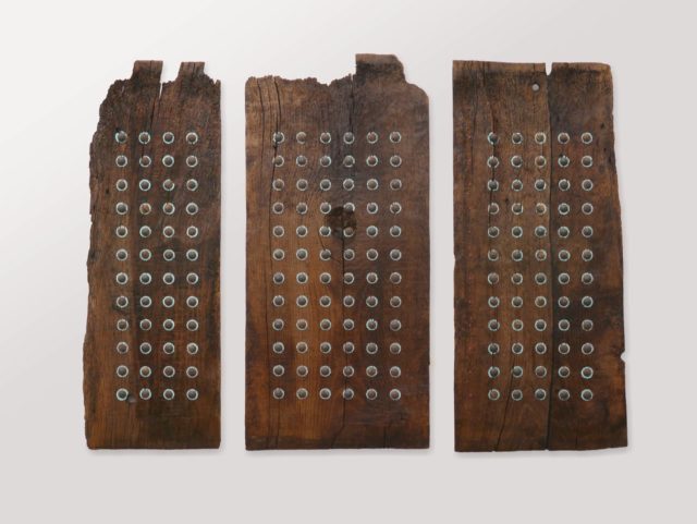 Phil Illingworth, Orlogge, Antique chestnut, hand forged antique nails, wood, acrylic paint, wood preservers, 2021
