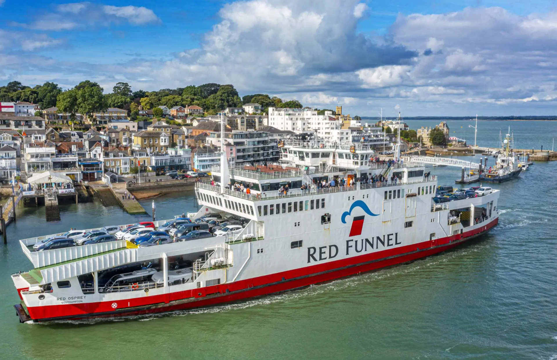 Red Funnel vehicle ferry leaving East Cowes
