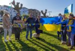 Michael Lilley with Ukrainian residents showing support for Ukraine