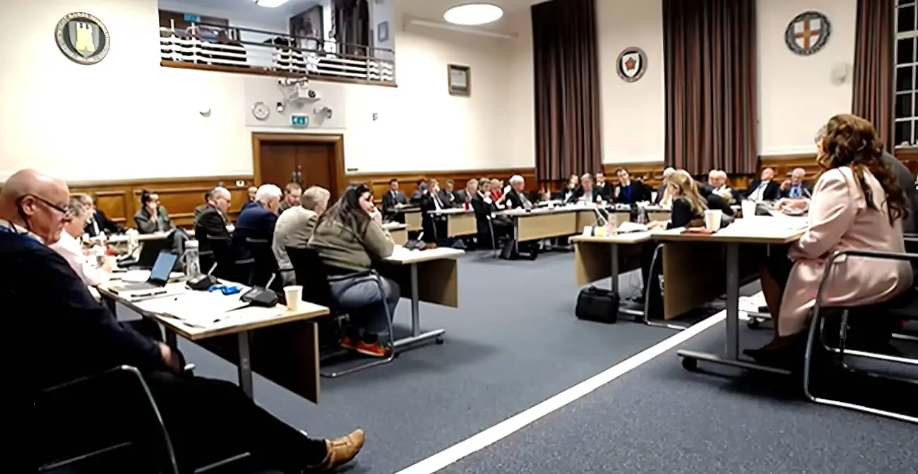 Screen grab of the live stream of the full council meeting
