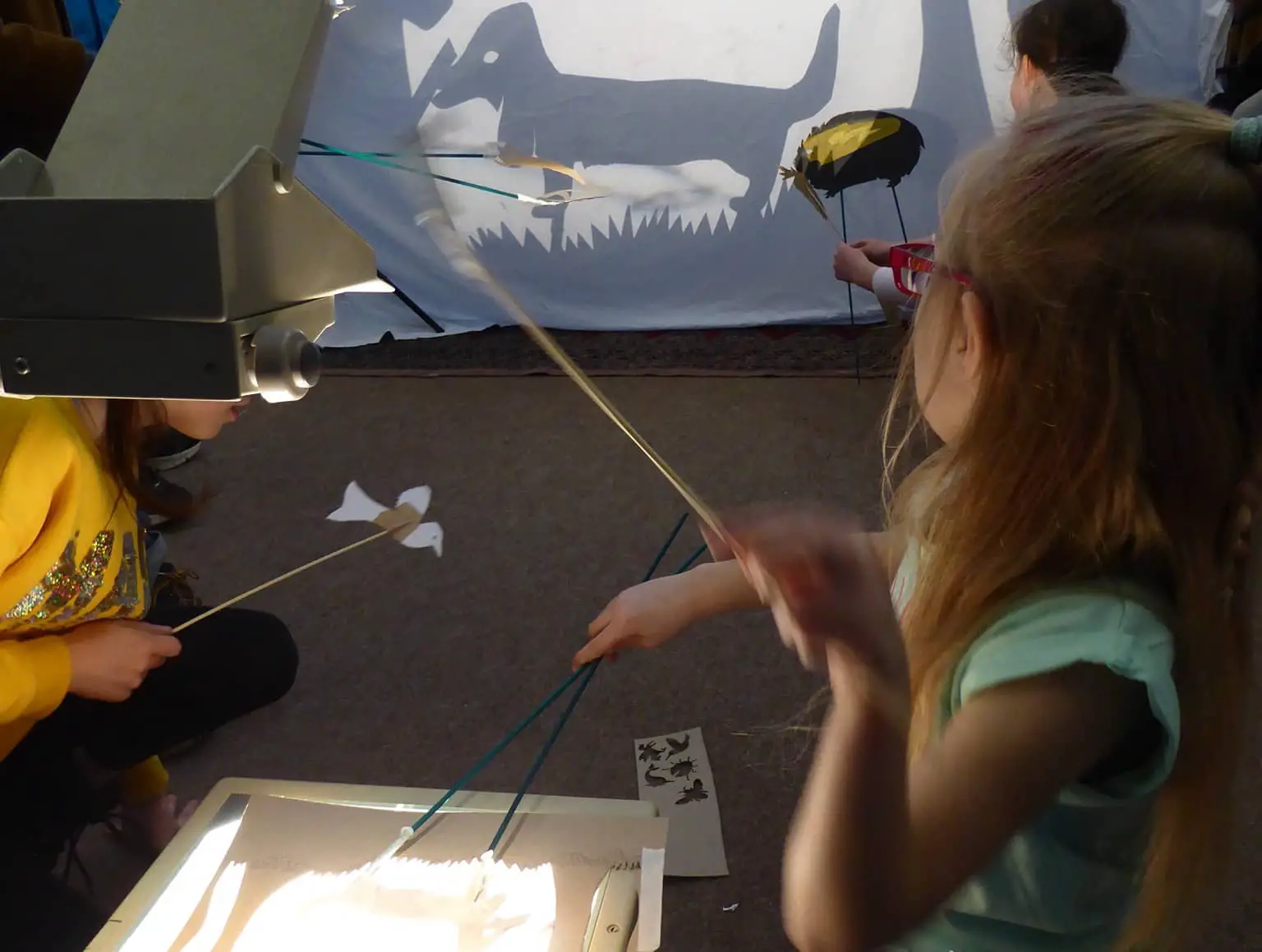 Children taking part in a shadow puppet workshop in February 2020