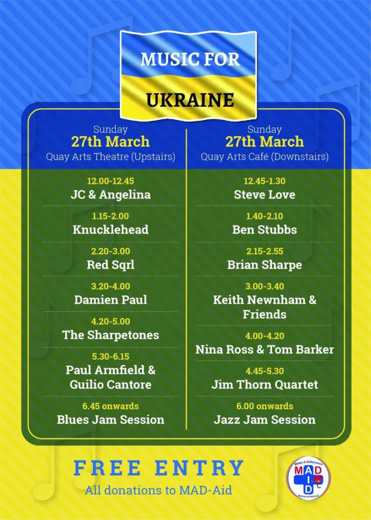 Music for Ukraine Lineup for 27th March 2022