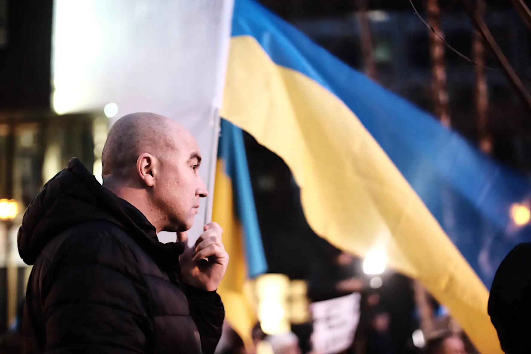 Man with Ukraine Ukrainian flag