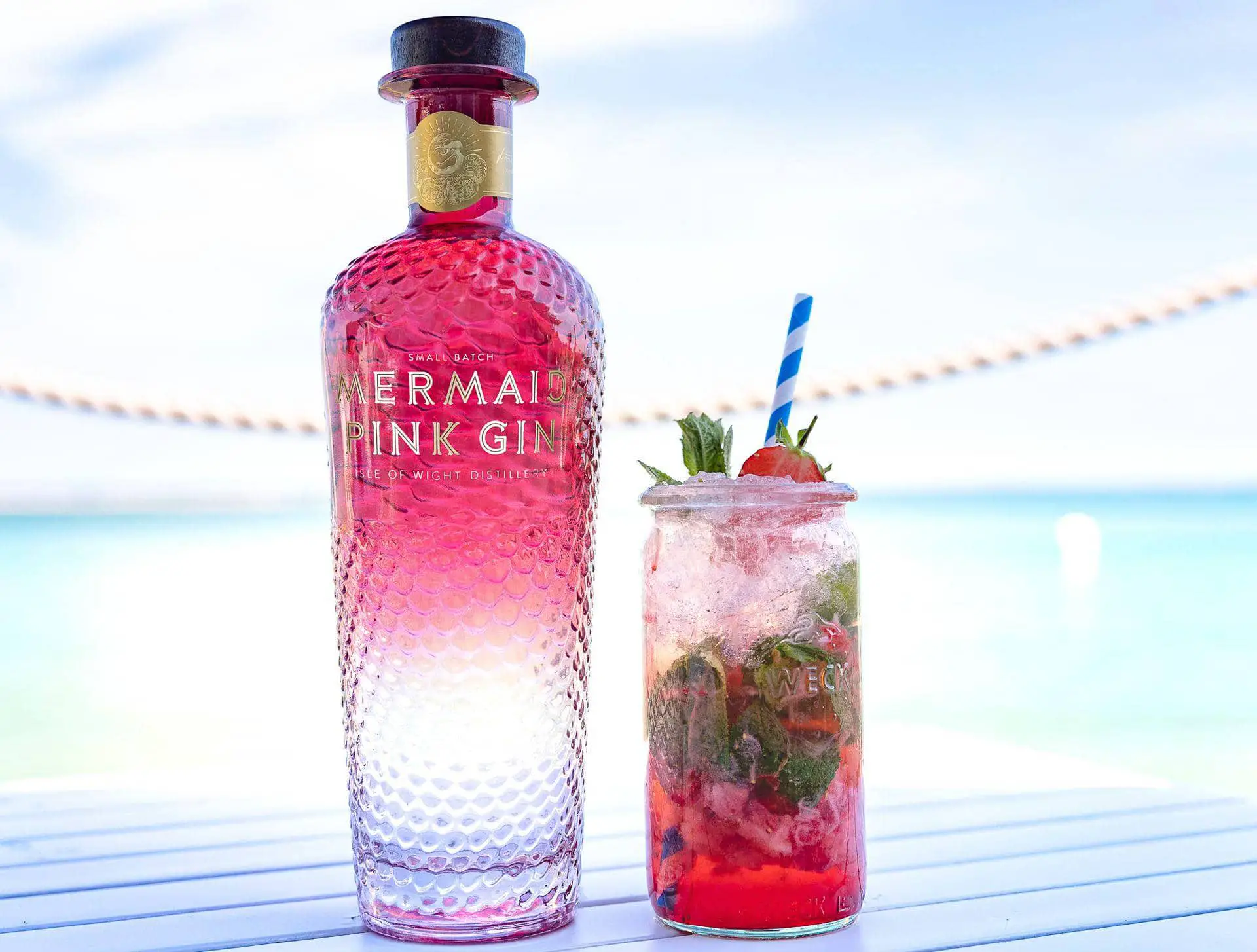 Pink Mermaid Gin bottle and cocktail