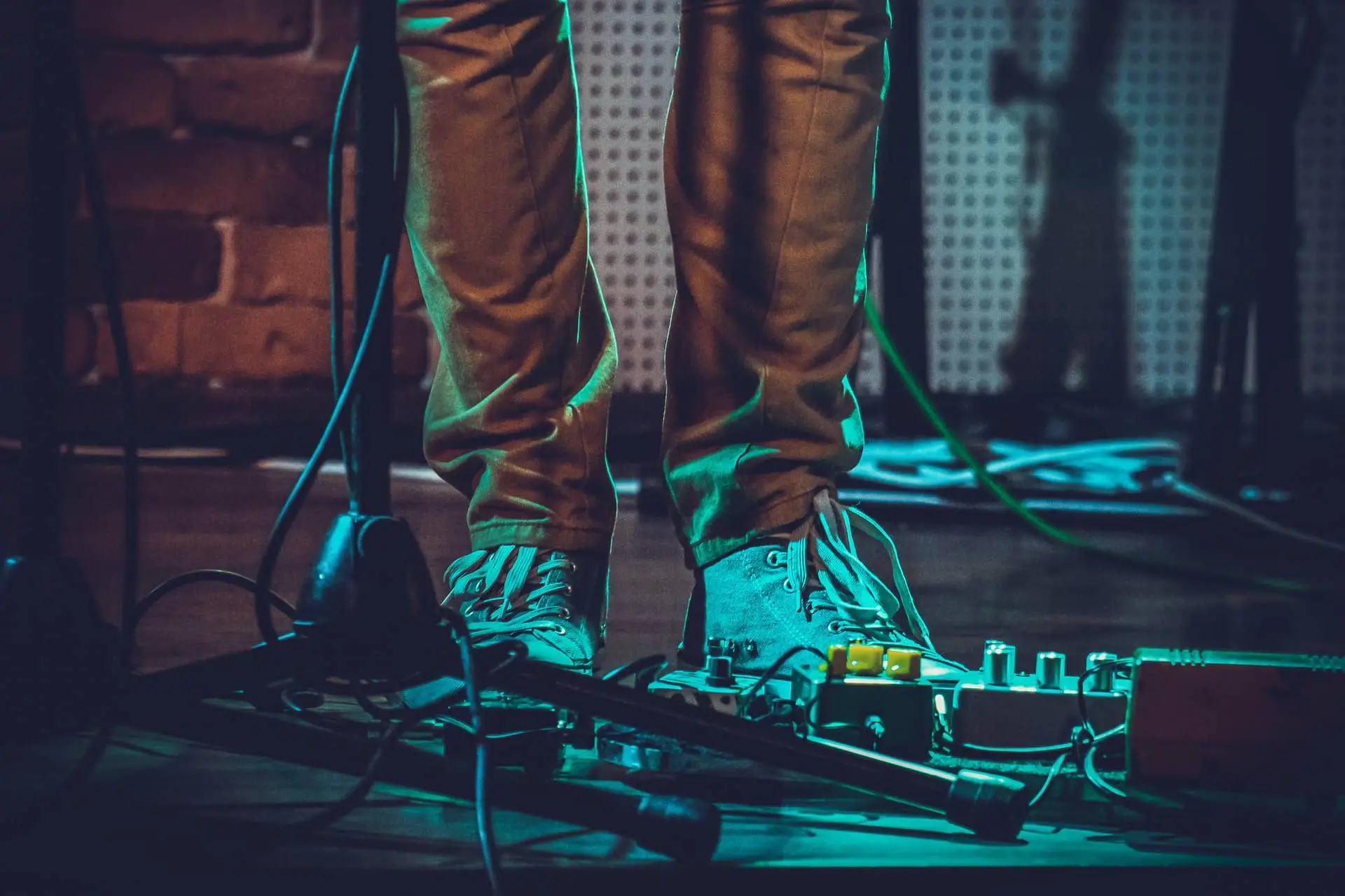 Shot of guitarists feet and pedals