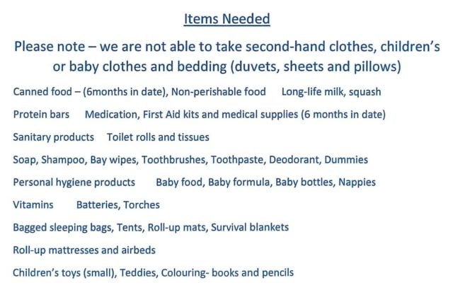 List of items needed