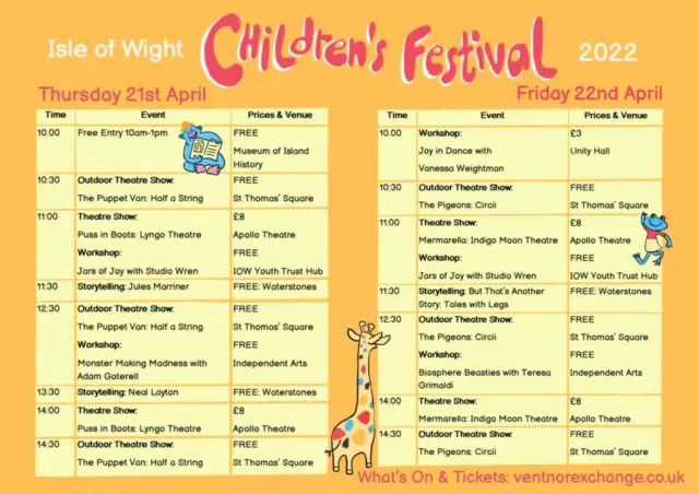 IW Children's Festival 2022 - timetable of events